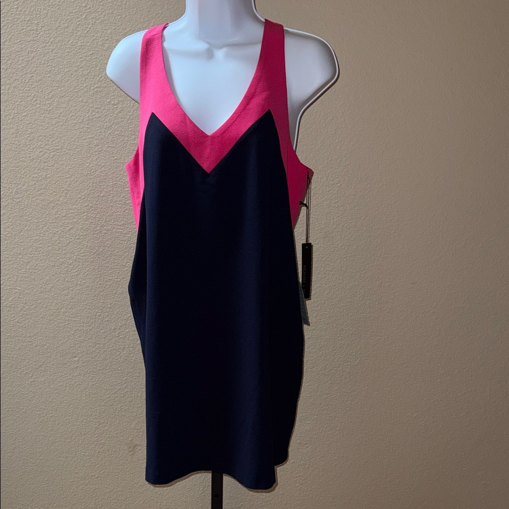 NWT Felicity & Coco Pink and Navy Color Block Sleeveless Shift Dress Women’s L
